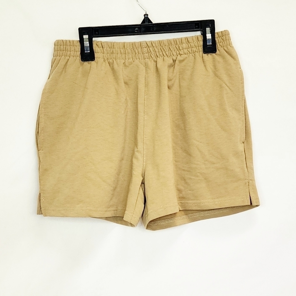 NWOT Reflex Light Tan Athleisure Mini Side Slit Sweat Shorts with Pockets